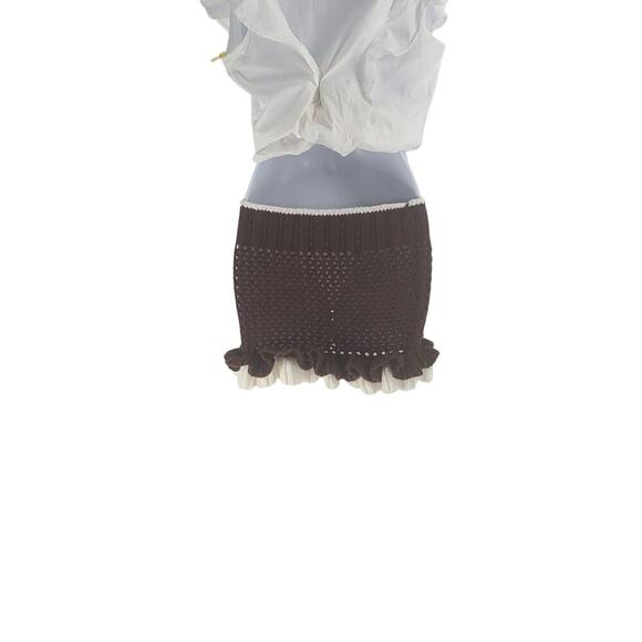 Crochet Y2K vibes low rise knitted skirt ruffle detail brown Size Large Harajuka - Picture 5 of 9